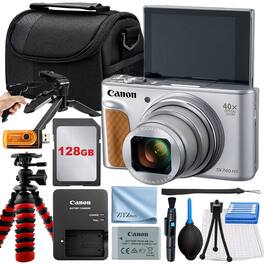 Canon - PowerShot SX740 HS Camera with 128GB Card + Case + Tripod + ZeeTech Basic - Silver