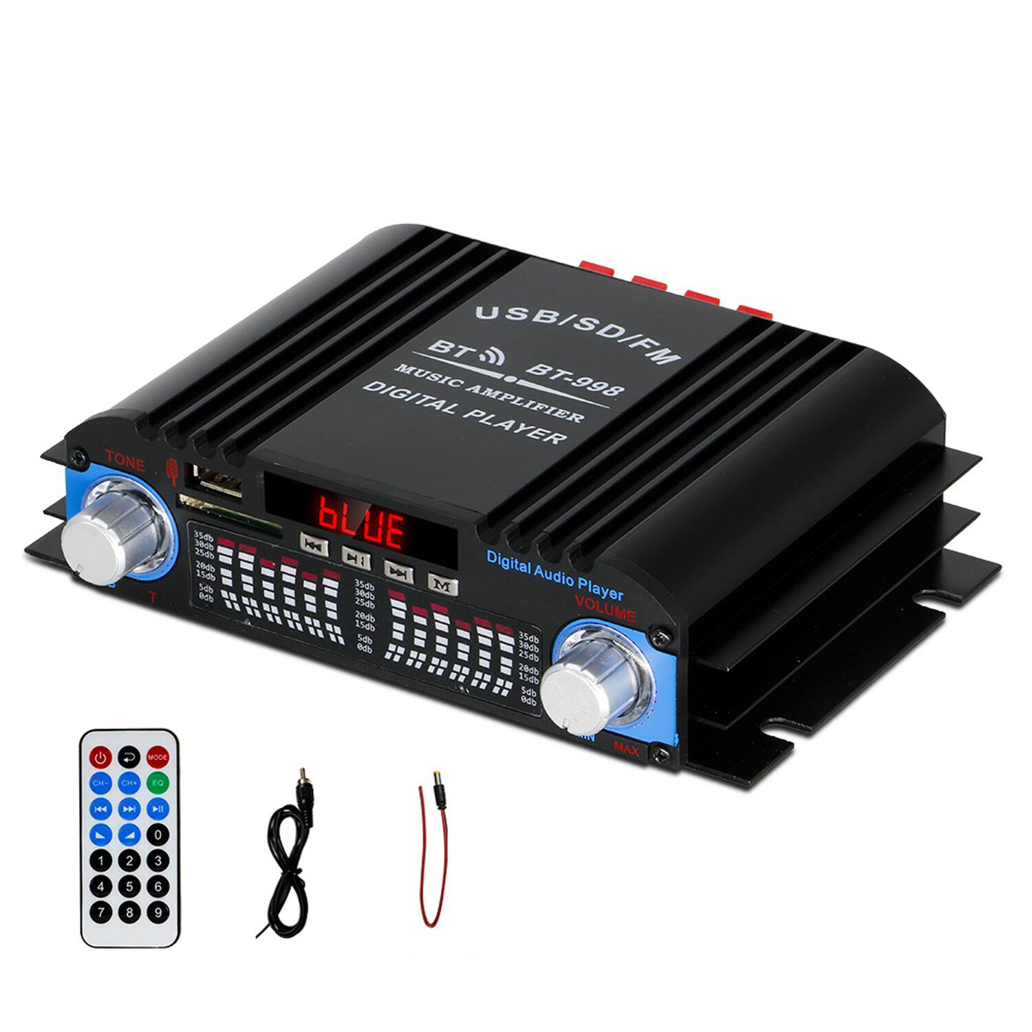 Sure, here is the corrected and grouped text from the image:

---

**BT-998 DIGITAL AMPLIFIER PLAYER**

**USB/SD/FM**

**MUSIC AMPLIFIER DIGITAL PLAYER**

**Digital Audio Player**

**VOLUME**

**TONE**

**MAX**

**1 2 3 4 5 6 7 8 9**

**00**

**60**

**30**

**0**

**-30**

**-60**

**-90**

**-120**

**-150**

**-180**

**-210**

**-240**

**-270**

**-300**

**-330**

**-360**

**-390**

**-420**

**-450**

**-480**

**-510**

**-540**

**-570**

**-600**

**-630**

**-660**

**-690**

**-720**

**-750**

**-780**

**-810**

**-8