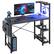 Front. Bestier - 44 inch Gaming Desk with LED Lights, Reversible Storage Shelves & Side Storage Bag for Small Space - Black Marble.