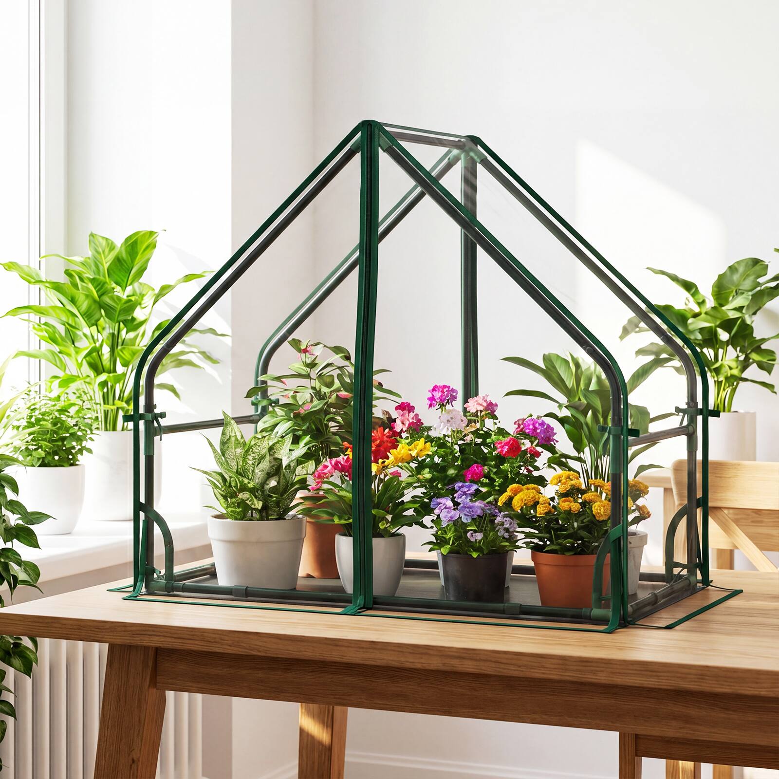 Alt View 4. Costway - Costway Mini Green House with Waterproof Bottom Mat, Portable Green House with Metal Frame - Green,Clear.