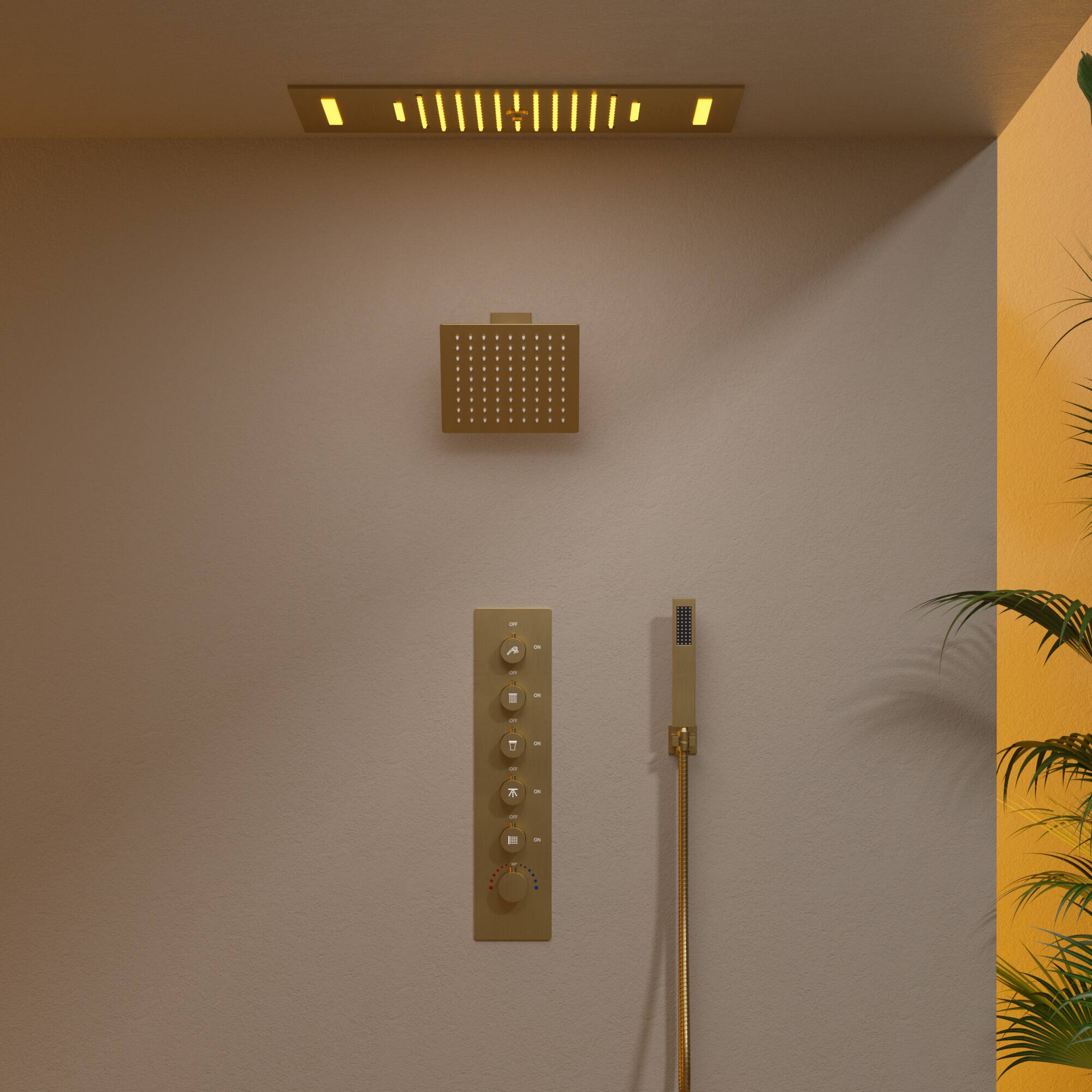 Alt View 10. GRANDJOY - Luxury LED Music Smart Shower System with Thermostatic Control and 5-Function Rainfall Waterfall Mist - Matte Black.