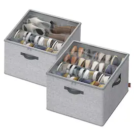 Songmics Home - Shoe Organizer for Closet, Fabric Shoe Organizer Box with Adjustable Dividers, Storage Compartments, Stackable - Dove Gray