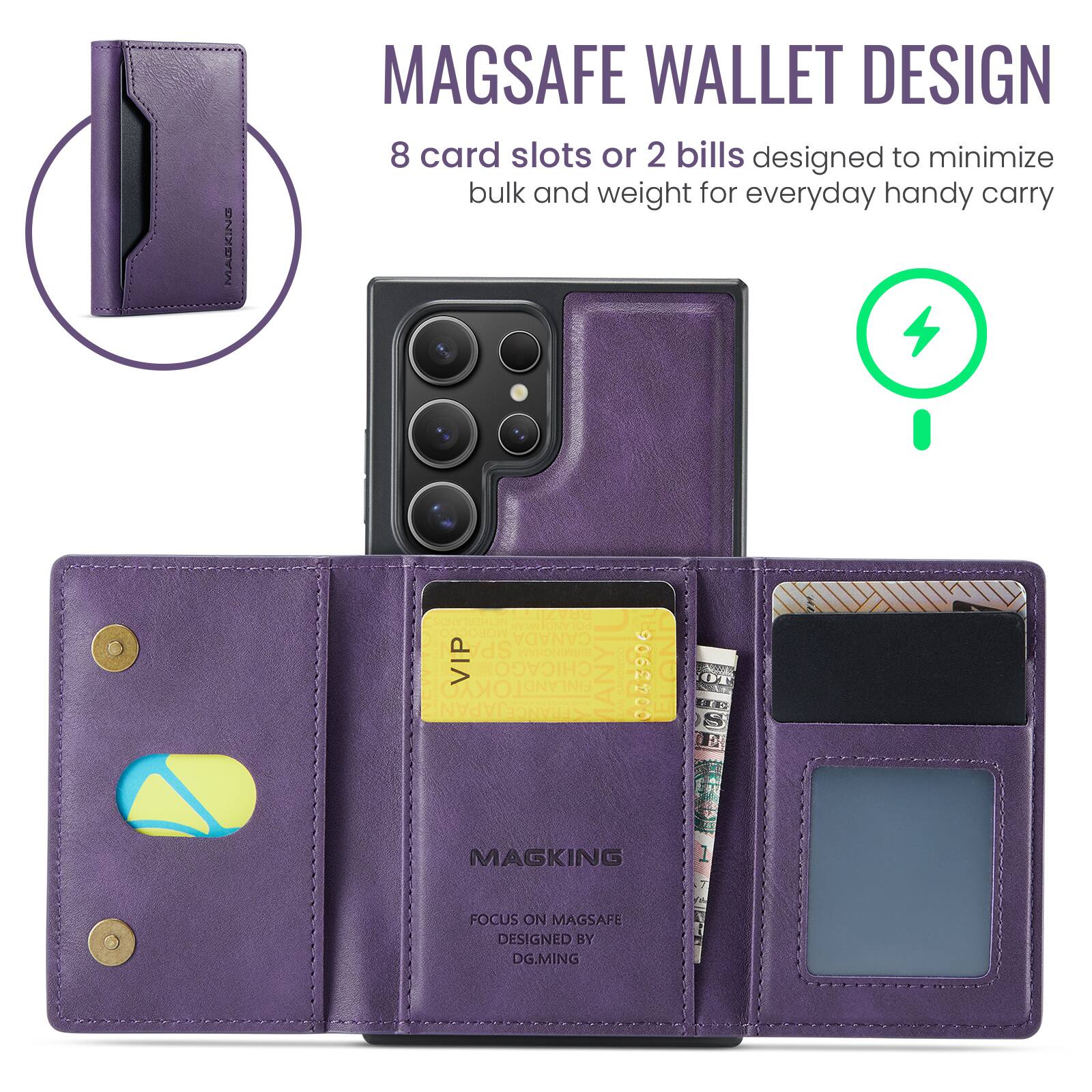 MAGSAFE WALLET DESIGN  
8 card slots or 2 bills designed to minimize bulk and weight for everyday handy carry  

FOACA NOON MORO CANADA P SP WONING VIP CHICAGO FINLAND OKY JAPAN SERANCE - 9062200  

Ha MAGKING 1 FOCUS ON MAGSAFE DESIGNED BY DG.MING