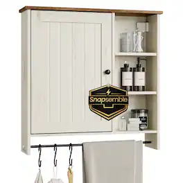 Songmics Home - Bathroom Wall Cabinet, Snapsemble Superfast Assembly, Over the Toilet Medicine Storage Cabinet with Adjustable Shelves - Rustic White and Honey Brown
