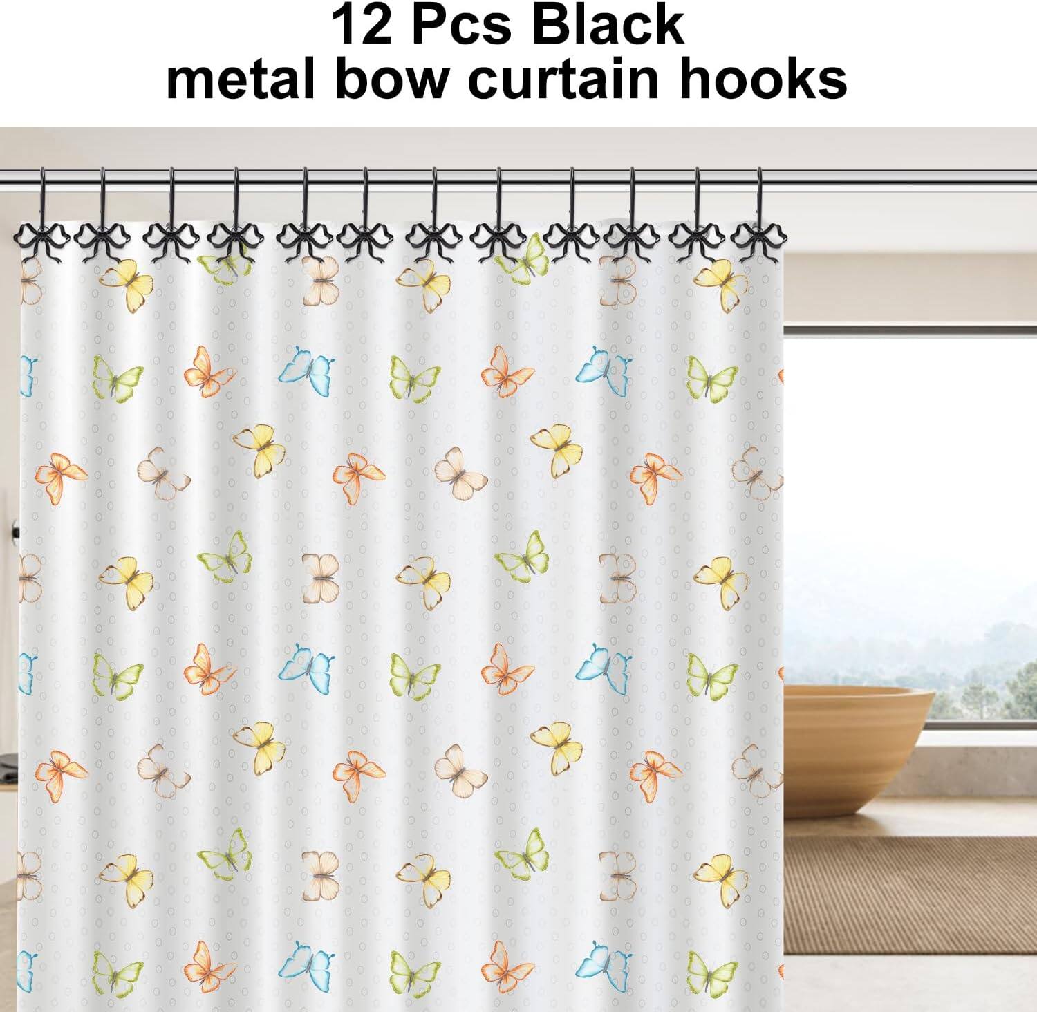 12 Pcs Black metal bow curtain hooks