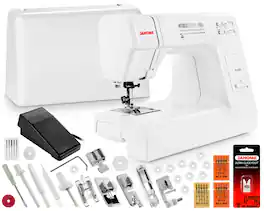 Janome - HD3000 Heavy Duty Sewing Machine - Includes Ultra Glide Foot + Universal Needles + Leather Needles + Bobbins - White
