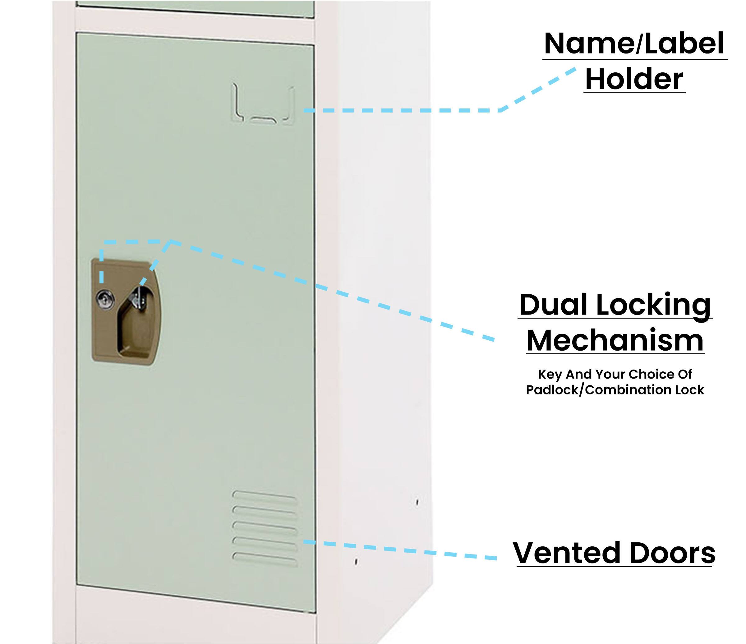 Name/Label Holder, Dual Locking Mechanism, Key And Your Choice Of Padlock/Combination Lock, Vented Doors