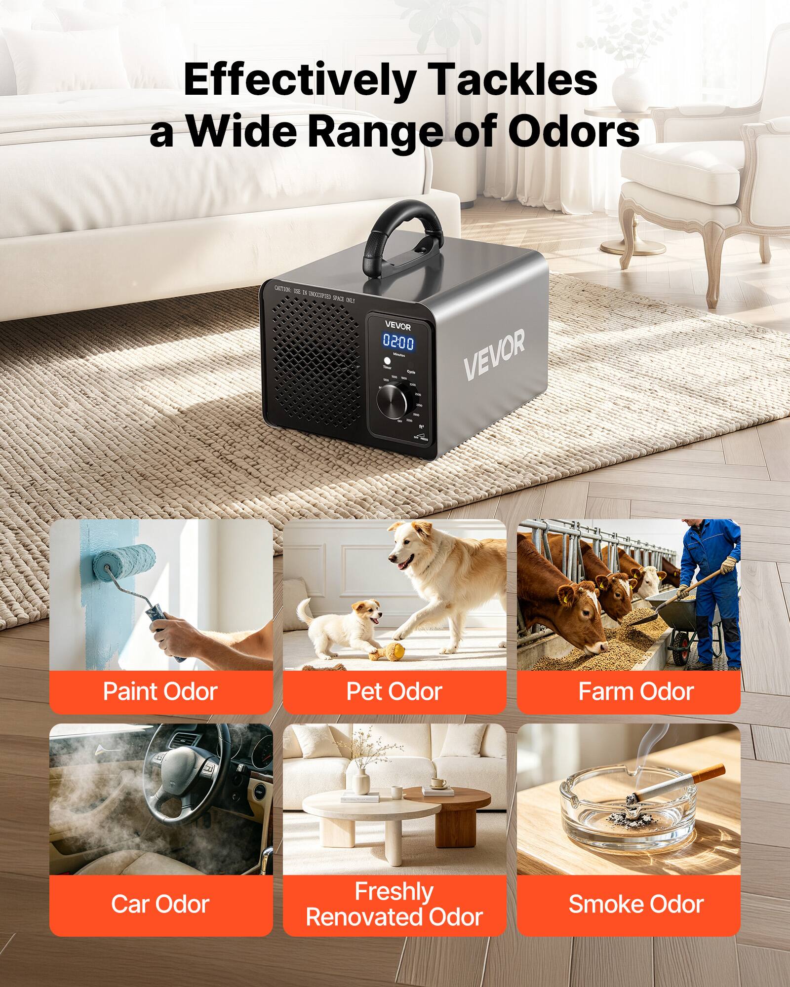 Effectively Tackles a Wide Range of Odors

- Paint Odor
- Pet Odor
- Farm Odor
- Car Odor
- Freshly Renovated Odor
- Smoke Odor