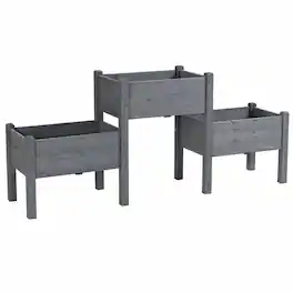 RYHNUYNE - Outsunny Raised Garden Bed with 3 Planter Box, Elevated Fir Wood Plant Stand with Drainage Holes for Vegetables - Gray