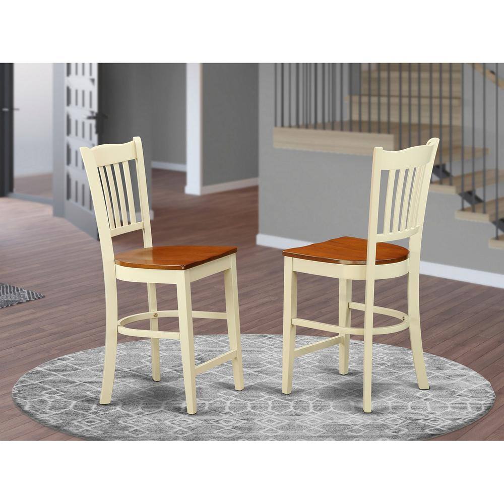Left. East West Furniture - Groton Counter Stools With Wood Seat In Buttermilk and Cherry Finish - Buttermilk & Cherry.