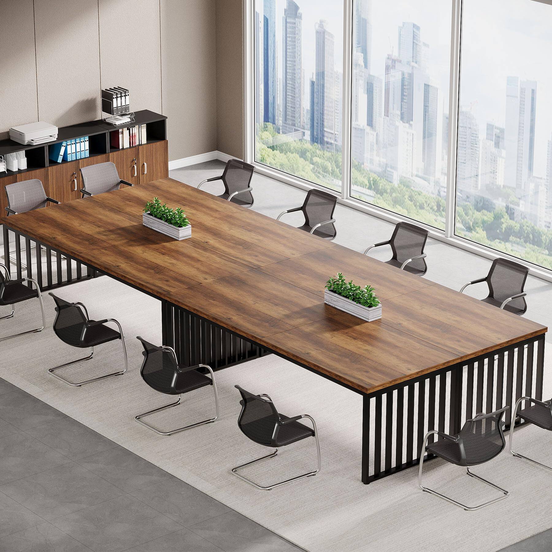 Alt View 2. Tribesigns - 78.7-Inch Conference Table with Metal Frame and Reinforced Support for Office Meetings or Training - Brown + Black.