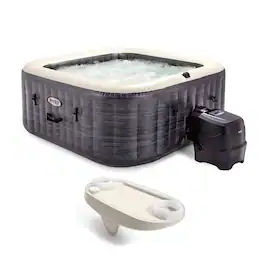 Intex - PureSpa Plus Inflatable Square Hot Tub Spa with Tablet & Phone Tray, White - Gray