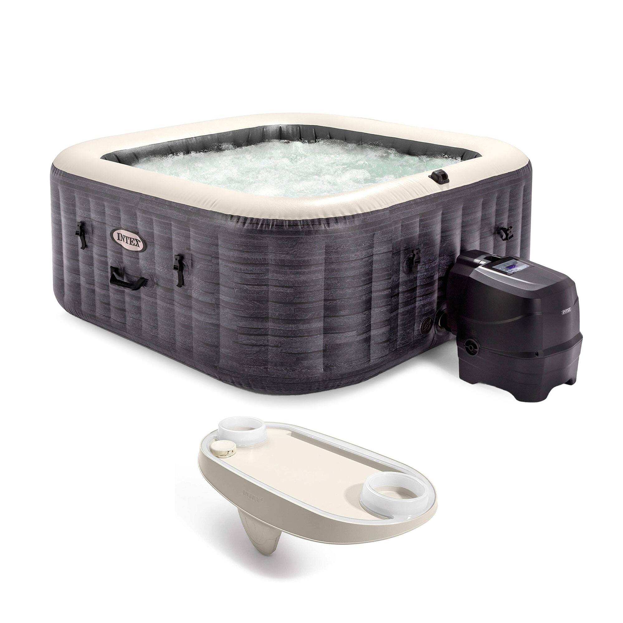 Front. Intex - Intex PureSpa Plus Inflatable Square Hot Tub Spa with Tablet & Phone Tray, White - Gray.