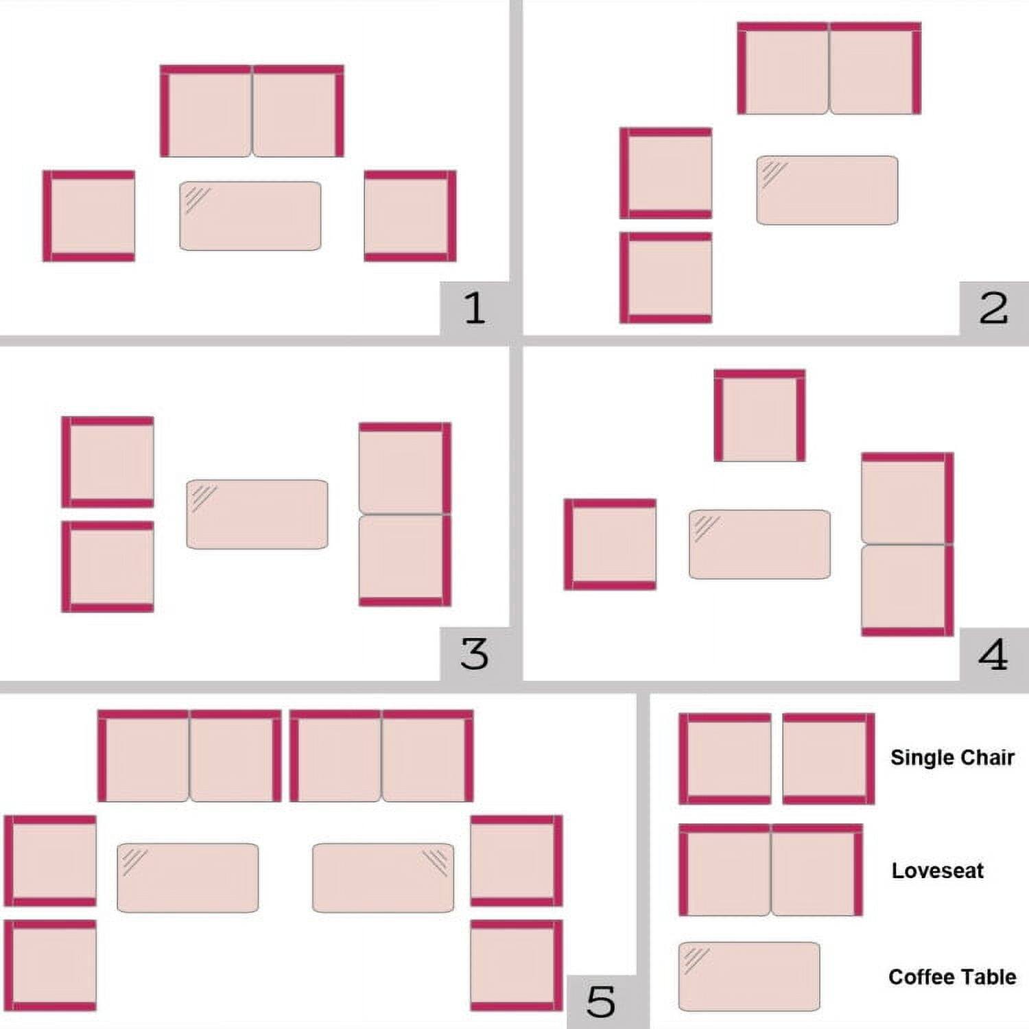 1. Single Chair  
2. Loveseat  
3. Coffee Table  

4. Single Chair  
5. Loveseat  
6. Coffee Table