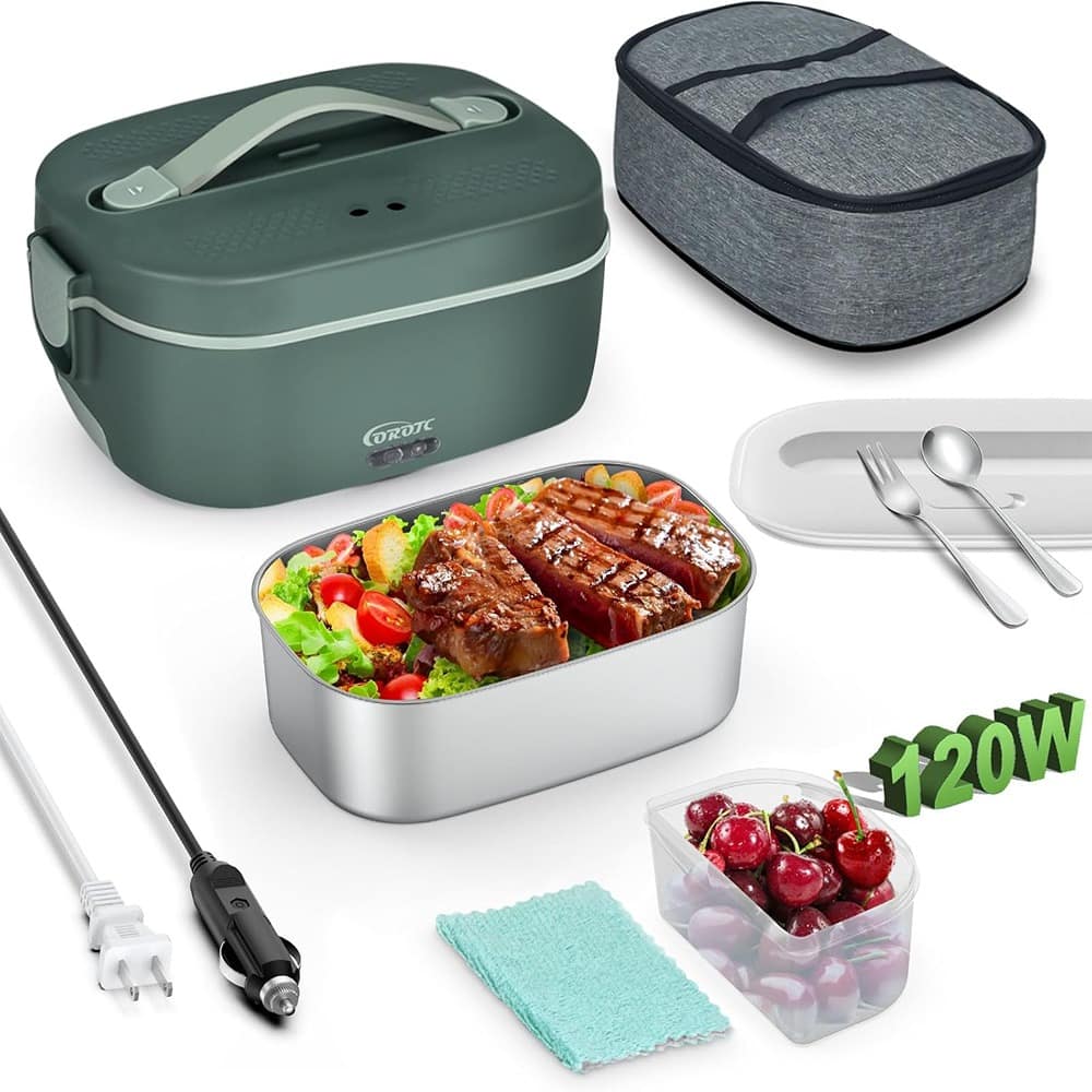 RTMB - 120W Electric Lunch Box – 1.8L Stainless Steel, 0.45L Compartment - Green