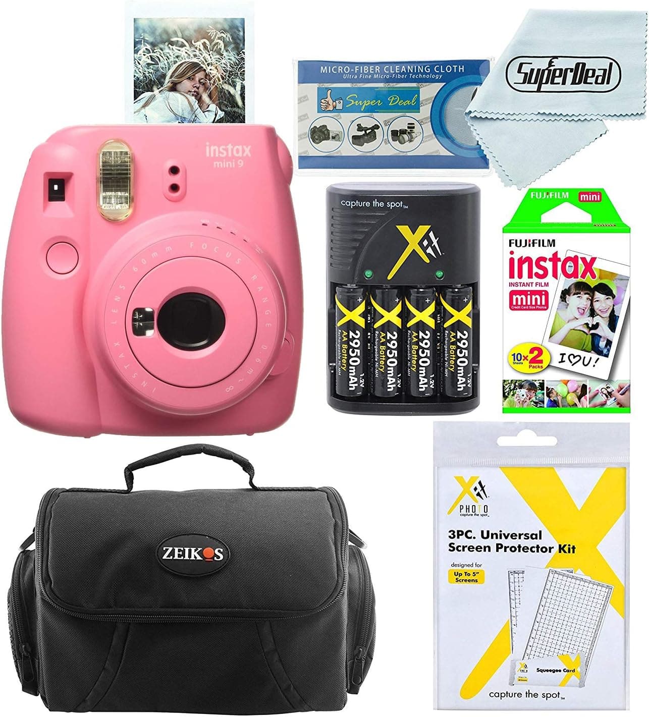 Fujifilm - Instax Mini 9 Instant Film Camera (Pink) with 20 Film Sheets + Bag - Flamingo Pink