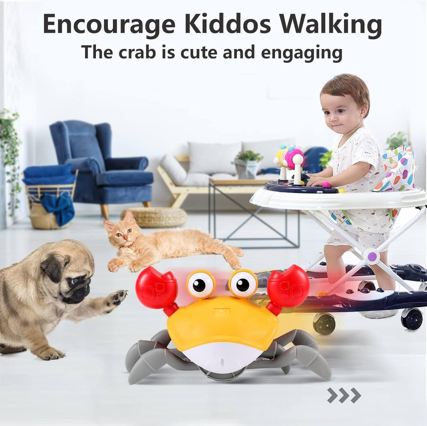 Encourage Kiddos Walking  
The crab is cute and engaging