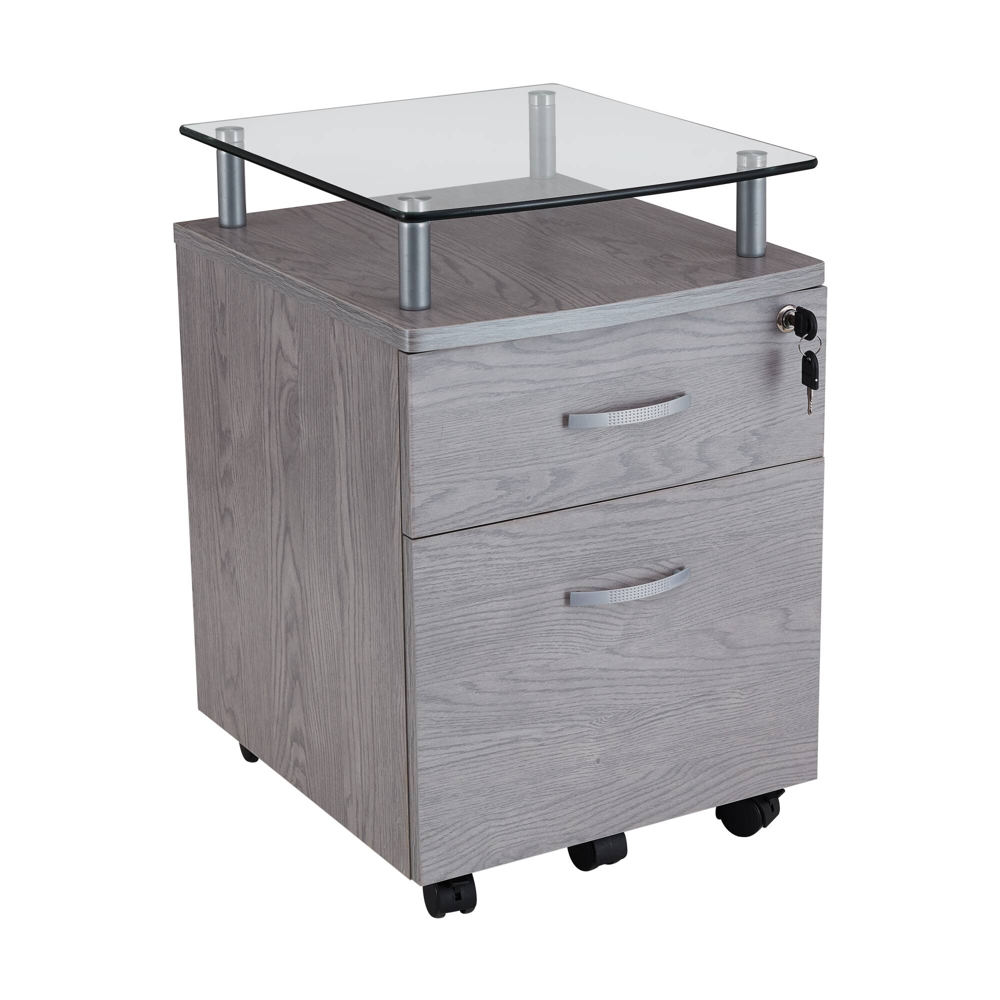 Alt View 4. GOODSILO - Modern Rolling File Cabinet with Tempered Glass Top and Secure Locking Drawers - Gray.
