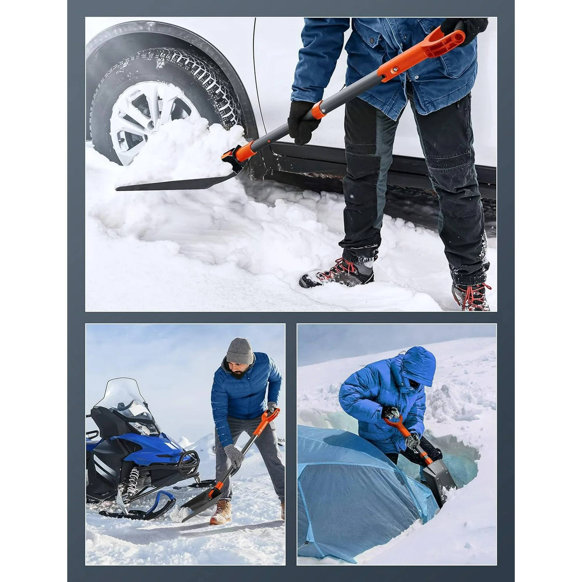 Alt View 5. AstroAI - Snow Shovel Brush & 39" Folding Ice Scraper for car windshields and outdoor use - Orange.