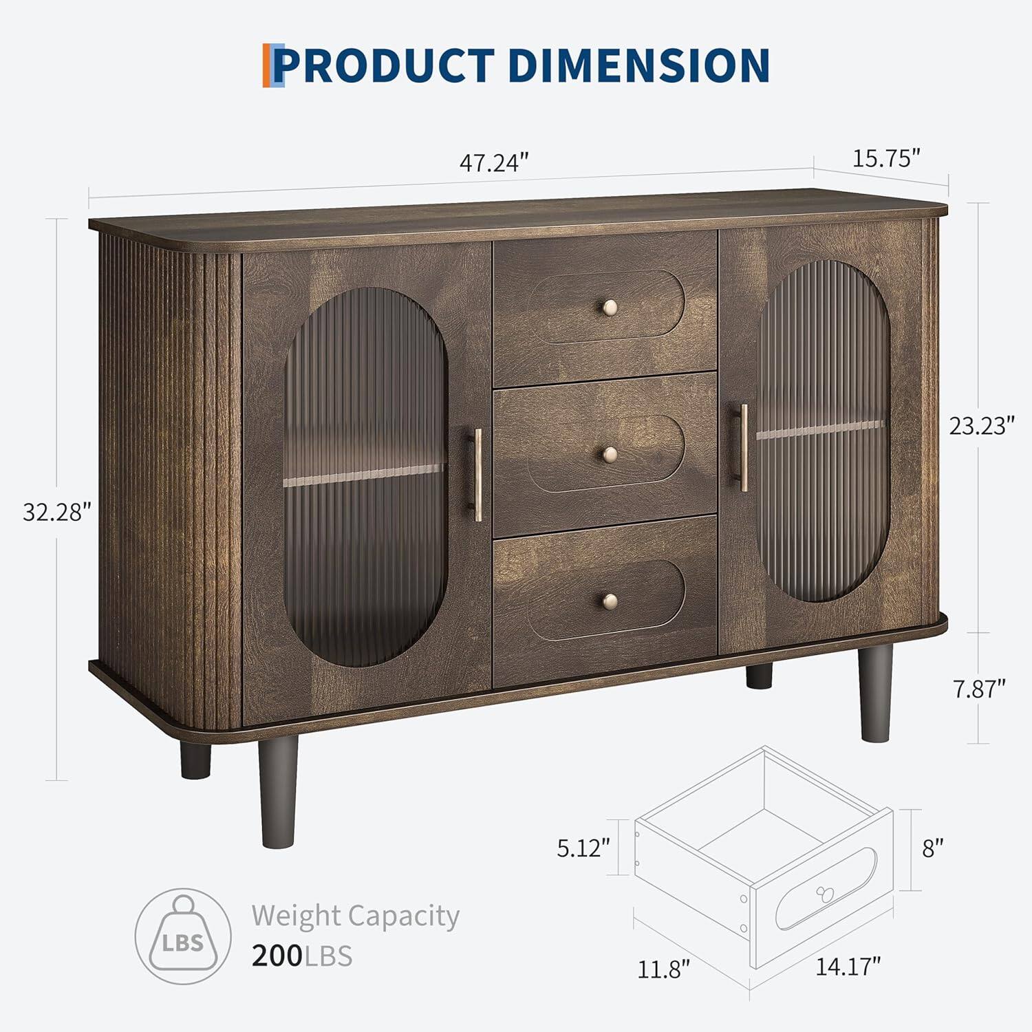 PRODUCT DIMENSION

- Length: 47.24"
- Height: 32.28"
- Width: 15.75"
- Depth: 23.23"
- Drawer Height: 7.87"
- Drawer Width: 11.8"
- Drawer Depth: 14.17"
- Drawer Interior Width: 8"
- Drawer Interior Depth: 5.12"

Weight Capacity: 200 LBS