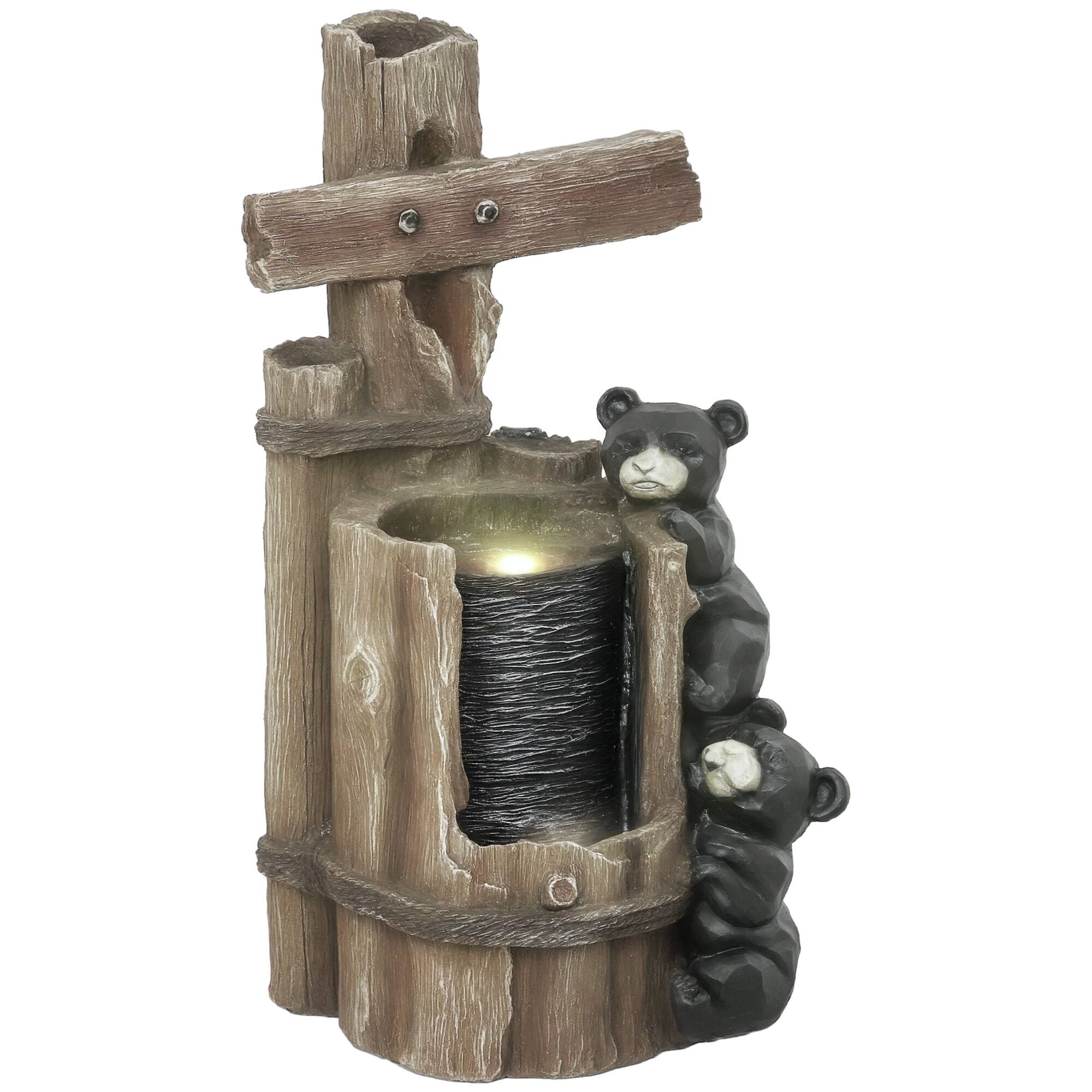 "Outsunny - 22.8"" Tall Outdoor Water Fountain, 3-Tier Floor Standing Resin Bears on Log Waterfall Fountain with LED Lights - Brown" price history on PriceWatchPro