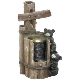 Outsunny - 22.8" Tall Outdoor Water Fountain, 3-Tier Floor Standing Resin Bears on Log Waterfall Fountain with LED Lights - Brown