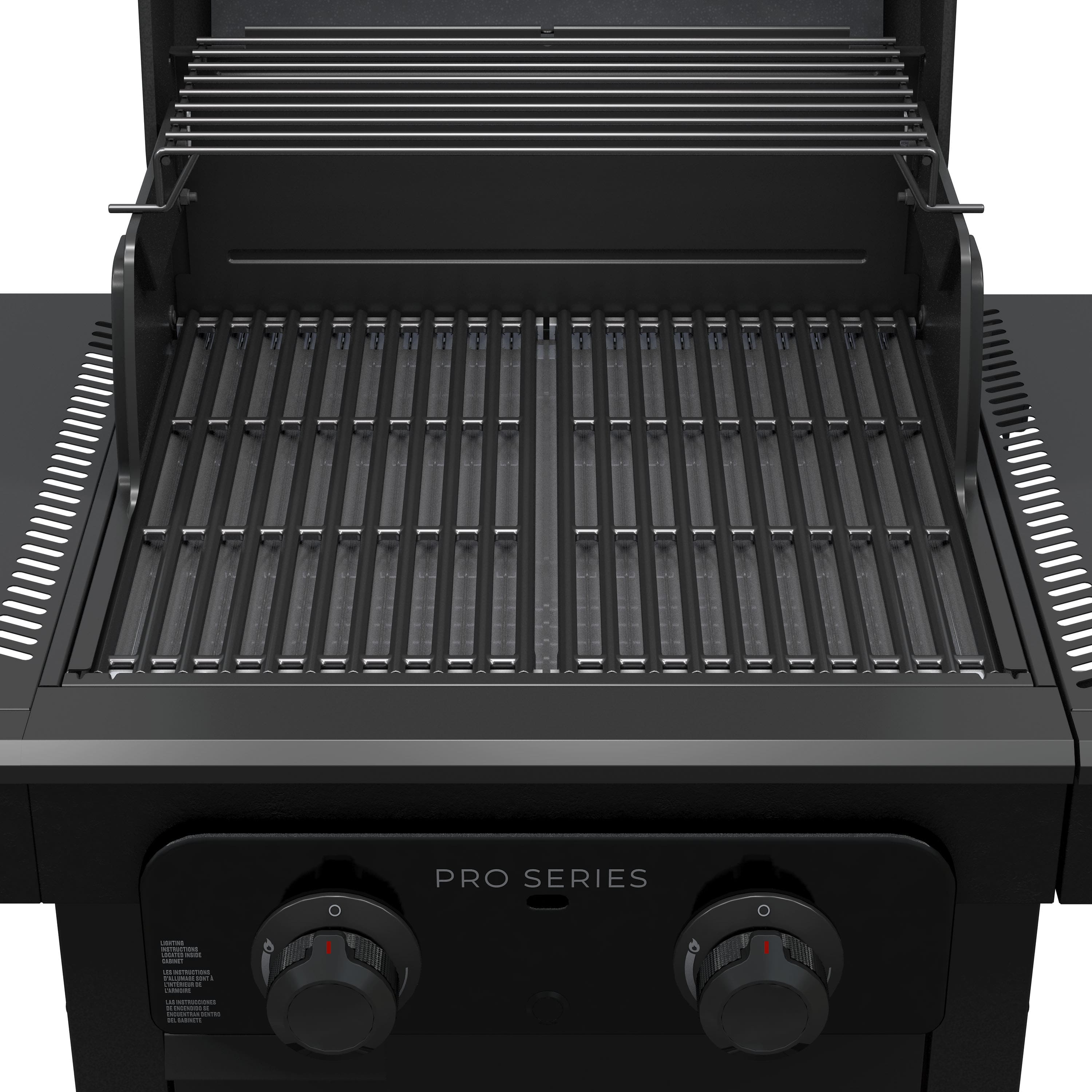 Left. Charbroil - Pro Series with Amplifire Infrared Technology 2-Burner Propane Gas Grill Cabinet, 463676724 - Black.