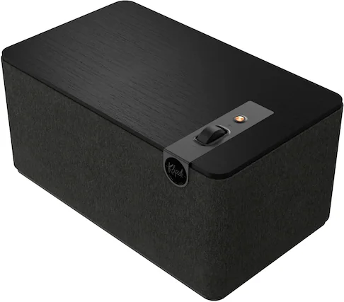 Angle. Klipsch - The Three Plus Premium Tabletop Bluetooth Speaker with Broadcast Mode, Matte Black - Matte Black.