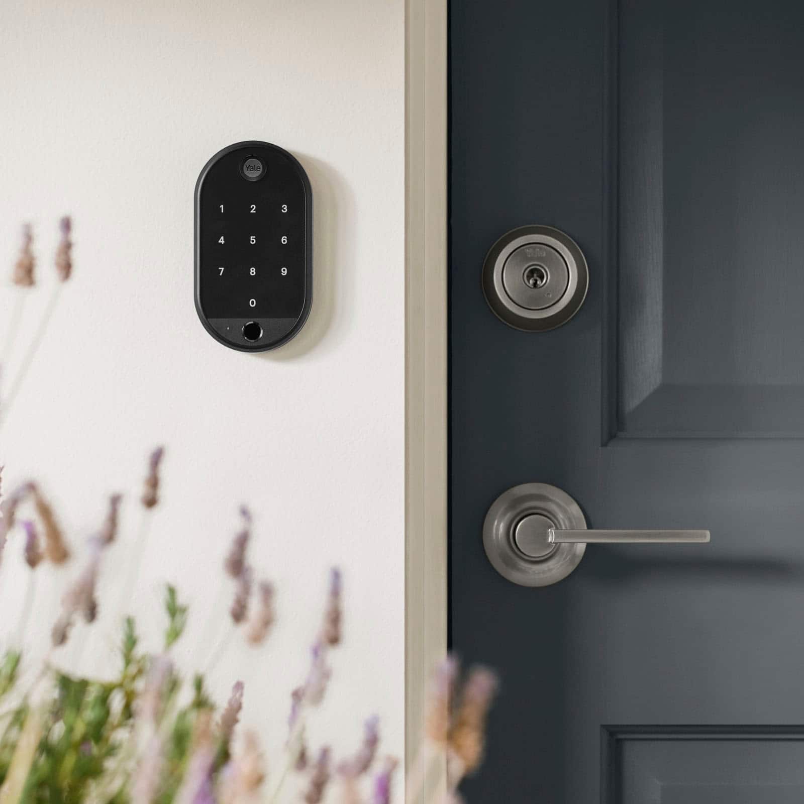 Back. Yale - Smart Lock Conversion Kit – Works with Existing Deadbolt & Keys | Wi-Fi & Fingerprint Keypad Access - Black Suede.