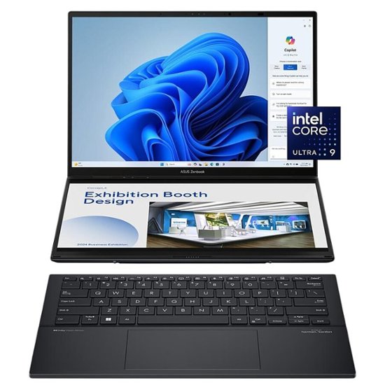 Front. ASUS - Zenbook DUO Dual 14” 3K OLED Touch Laptop - Intel Core Ultra 9 with 32GB Memory - Intel Arc Graphics - 1TB SSD - Inkwell Gray.