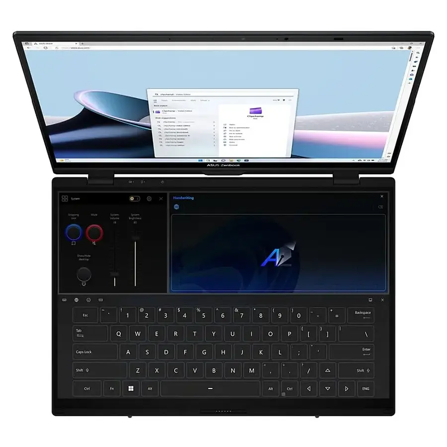 Alt View 10. ASUS - Zenbook DUO Dual 14” 3K OLED Touch Laptop - Intel Core Ultra 9 with 32GB Memory - Intel Arc Graphics - 1TB SSD - Inkwell Gray.