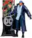 The image features a man wearing a blue coat and a blue scarf, standing in front of a DC Comics poster. He appears to be a character from the DC Universe, possibly a superhero or a villain. The man is posing for the camera, and his outfit suggests that he is dressed for cold weather.