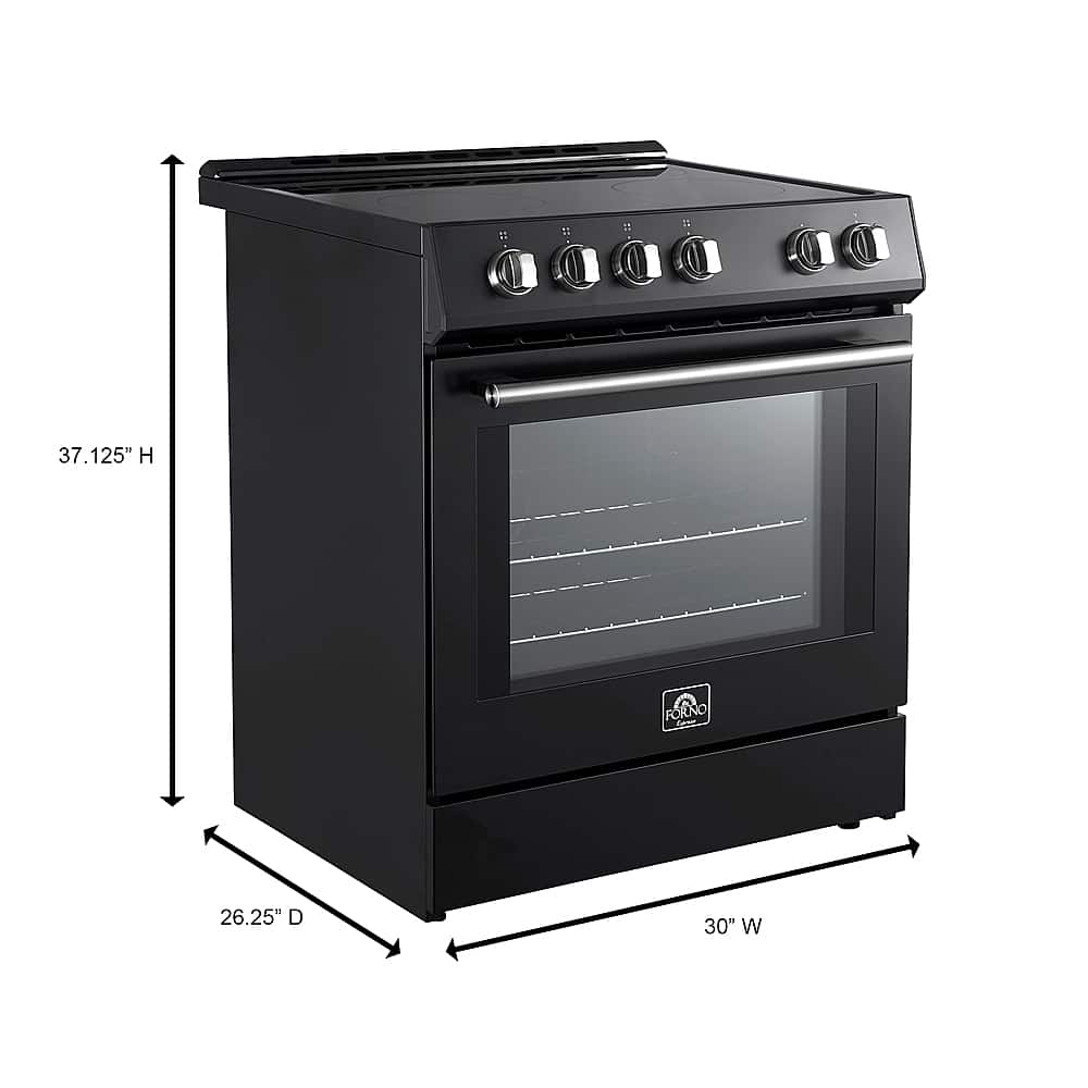 Angle. Forno Appliances - Leonardo Espresso 5.0 cu. ft. Slide-In Oven Electric Convection Range with Antique Brass Accents - Black.