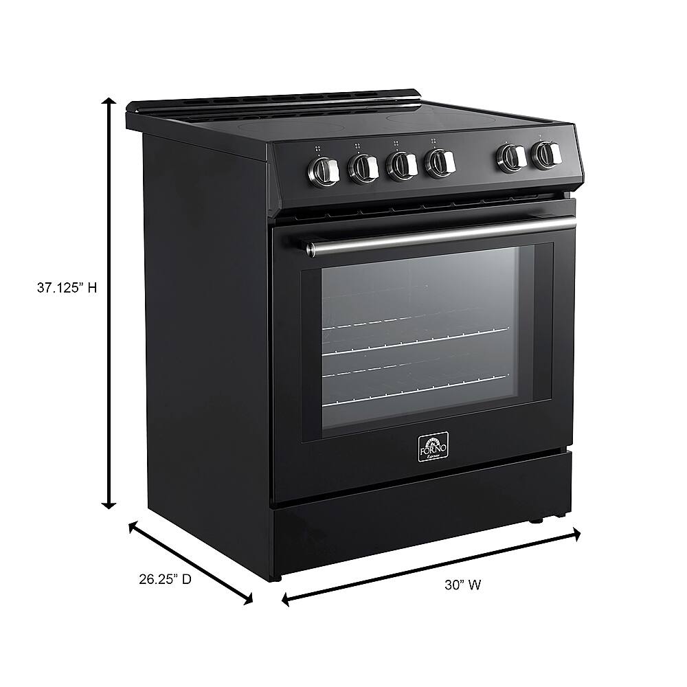 Angle. Forno Appliances - Leonardo Espresso 5.0 cu. ft. Slide-In Oven Electric Convection Range with Antique Brass Accents - Black.
