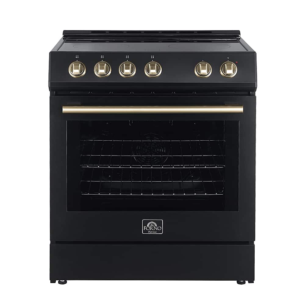 Forno Appliances - Leonardo Espresso 5.0 cu. ft. Slide-In Oven Electric Convection Range with Antique Brass Accents - Black
