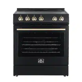Forno Appliances - Leonardo Espresso 5.0 cu. ft. Slide-In Oven Electric Convection Range with Antique Brass Accents - Black