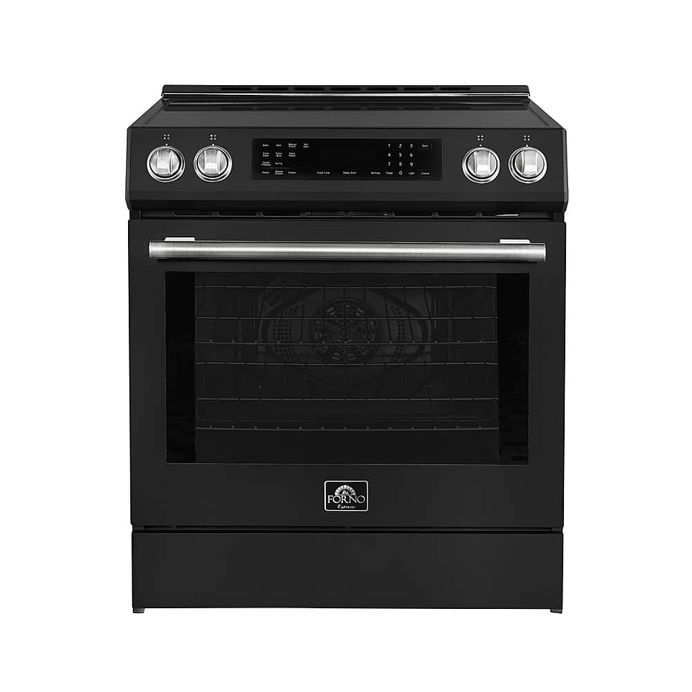 Front. Forno Appliances - Donatello 5.0 cu. ft. Slide-In Electric Induction True Convection Range with Antique Brass Accents - Black.