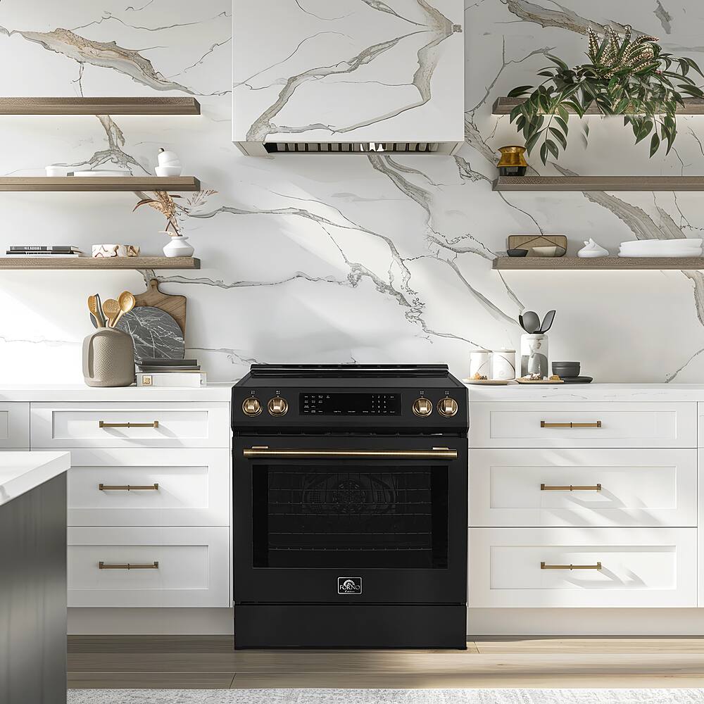 Alt View 14. Forno Appliances - Donatello 5.0 cu. ft. Slide-In Electric Induction True Convection Range with Antique Brass Accents - Black.