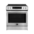 Front. Forno Appliances - Donatello 5.0 cu. ft. Slide-In Electric Induction True Convection Range with Antique Brass Accents.