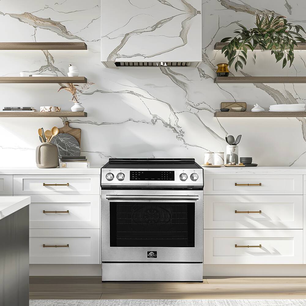 Alt View 13. Forno Appliances - Donatello 5.0 cu. ft. Slide-In Electric Induction True Convection Range with Antique Brass Accents.