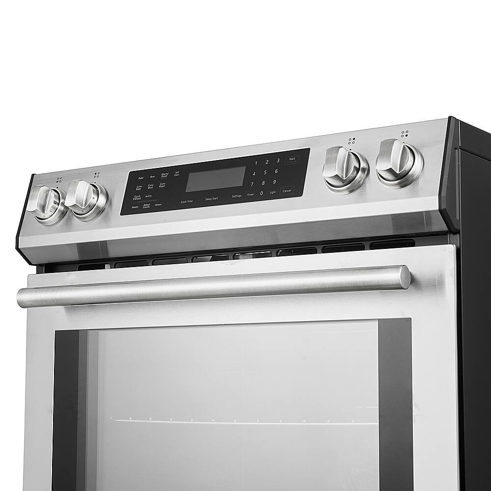 Left. Forno Appliances - Donatello 5.0 cu. ft. Slide-In Electric Induction True Convection Range with Antique Brass Accents.