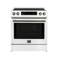 Angle Zoom. Forno Appliances - Donatello 5.0 cu. ft. Slide-In Electric Induction True Convection Range with Antique Brass Accents - White.