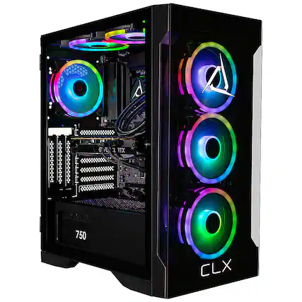 Front. CLX - SET Gaming Desktop - Intel Core i9 14900KF - 32GB DDR5 5600 Memory - GeForce RTX 4070 SUPER - 1TB NVMe M.2 SSD + 4TB HDD - Black.