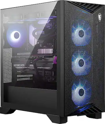 Front. MSI - Aegis RS2 Gaming Desktop - Intel Core i7-14700KF - 32GB Memory - NVIDIA GeForce RTX 4070 Super - 2TB SSD - Black.