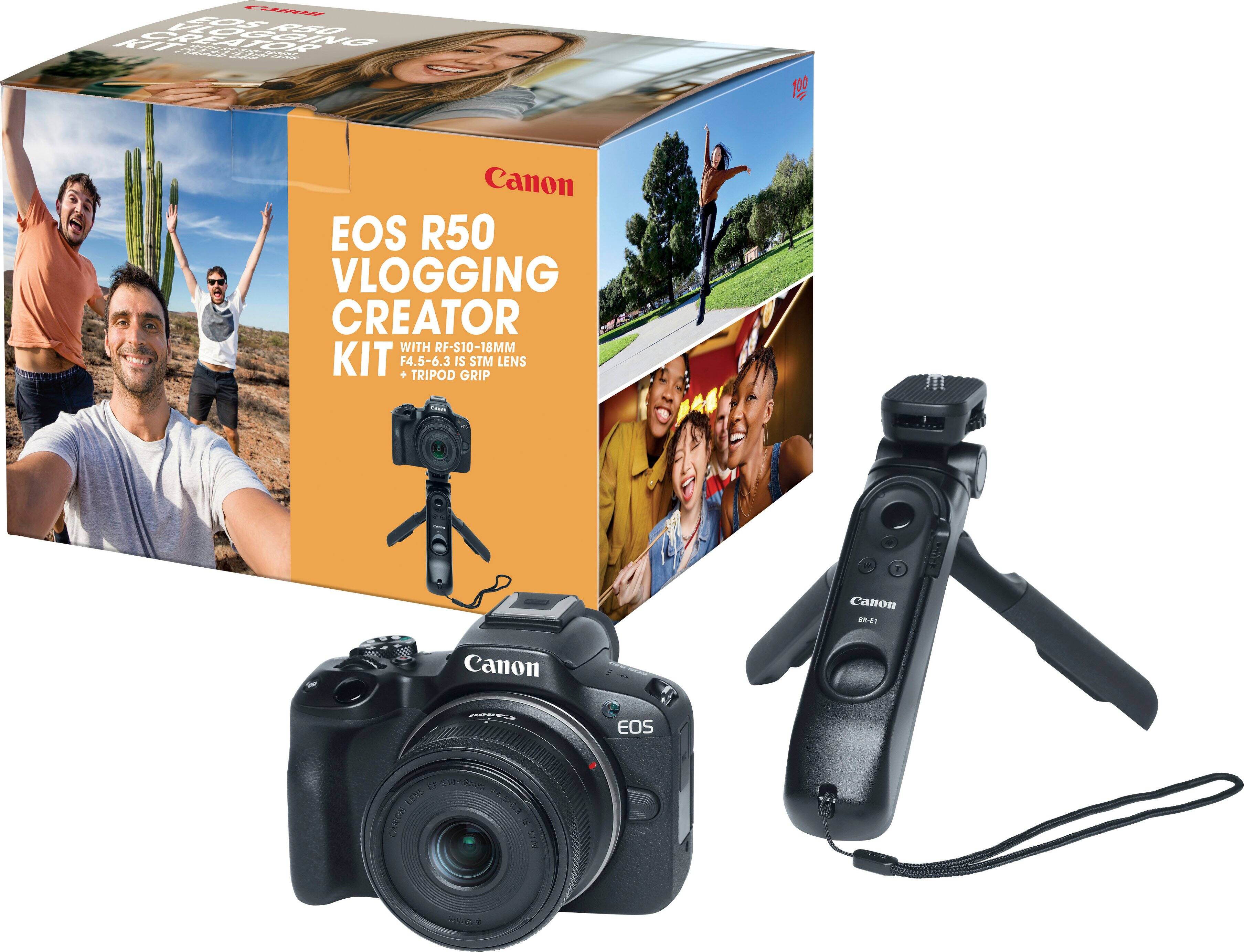 Front. Canon - EOS R50 4K Video Mirrorless Camera with RF-S10-18mm F4.5-6.3 IS STM Lens Video Creator Kit - Black.