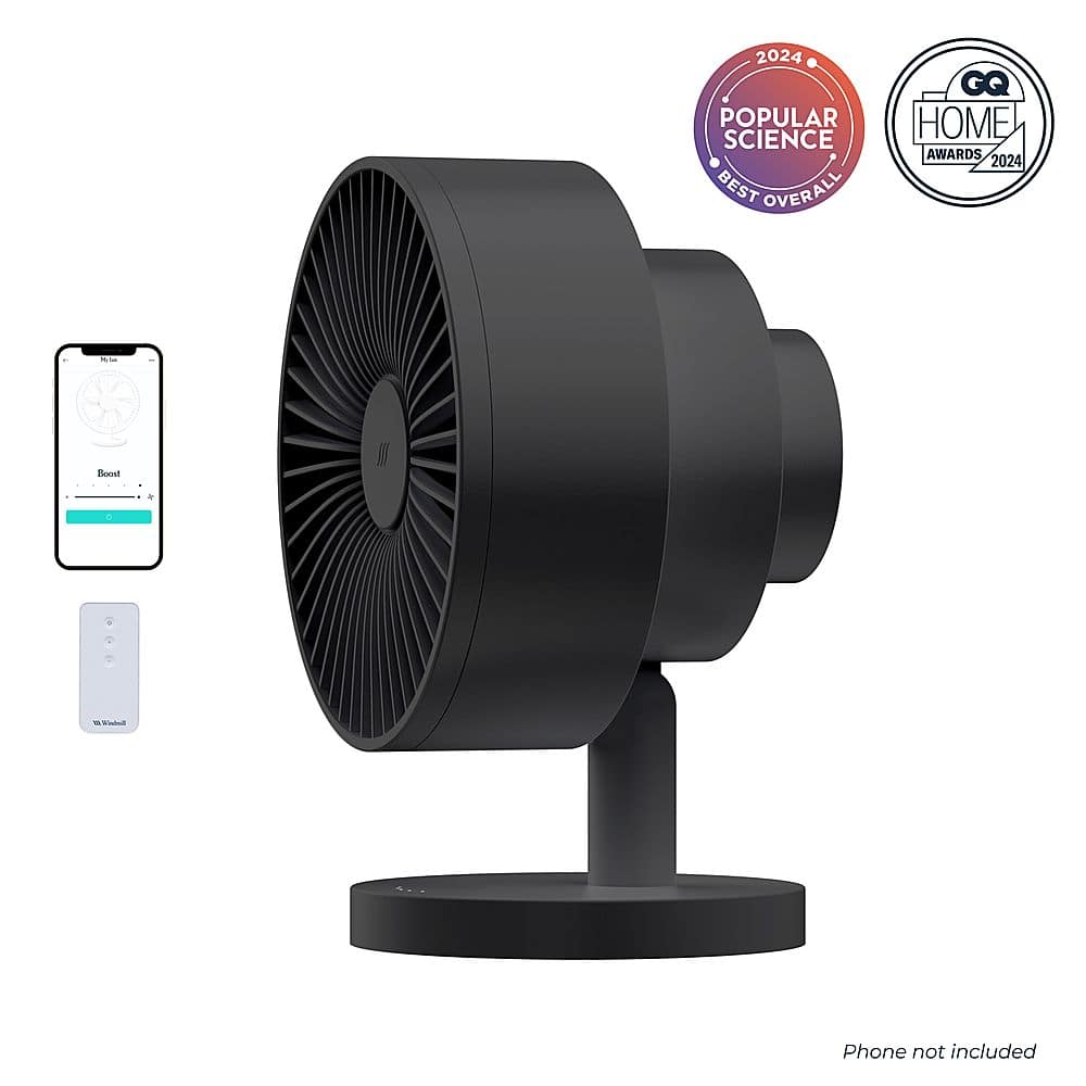 The text on the image reads: "2024 POPULAR SCIENCE BEST OVERALL GQ HOME AWARDS 2024 Rocal Phone not included." This suggests that the product, which is a fan, has won an award from Popular Science and GQ Home Awards in 2024. The product is designed by Rocel and does not include a phone.