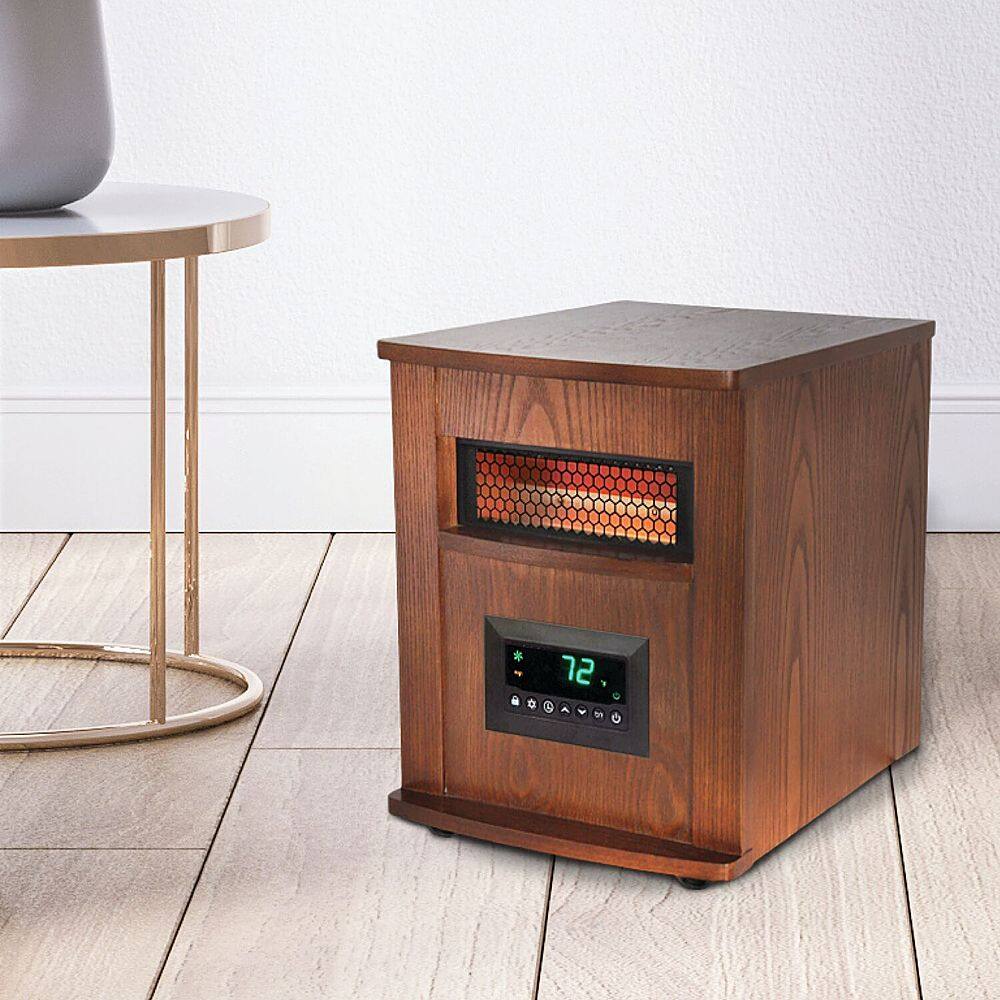 Left View: Lifesmart - 6 Element Wood Cabinet Infrared Heater - Brown