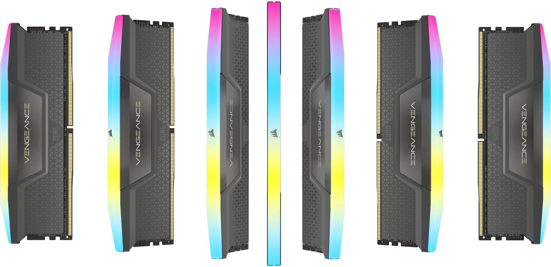 The image features a row of six memory sticks, each with a different color. The largest text in the image reads "VENGEANCE DDR5." The other text in the image is "IONVIONEA DDR5 CONVENIENCE."