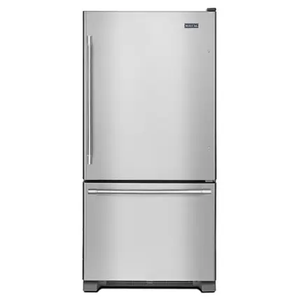 Front. Maytag - 22 Cu. Ft. Bottom-Freezer Refrigerator with Humidity-Controlled FreshLock Crispers - Fingerprint Resistant Stainless Steel.
