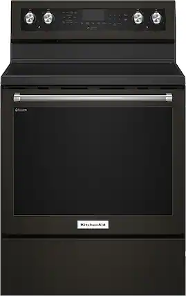 Front. KitchenAid - 6.4 Cu. Ft. Self-Cleaning Freestanding Electric Convection Range - Black Stainless Steel with Printshield Finish.
